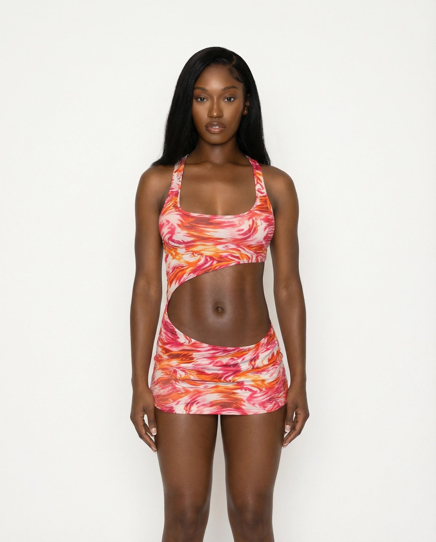 Tropical Sunset Cutout Dress