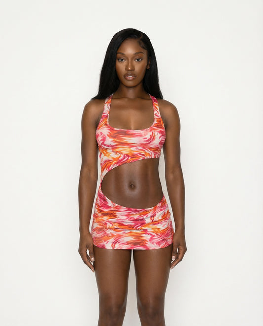 Tropical Sunset Cutout Dress